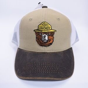 Smokey The Bear Official Mesh Trucker Snapback‎ Hat Cap Brown White OSFM NEW